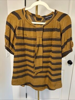 Sonia Rykiel Brown Striped Tie-Neck Blouse